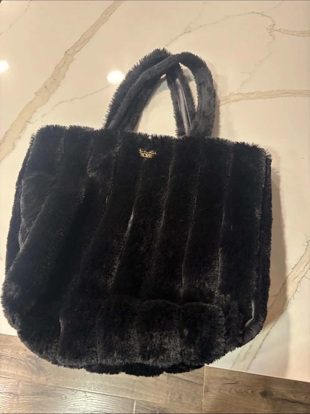 Victoria's Secret Black Faux Fur Tote